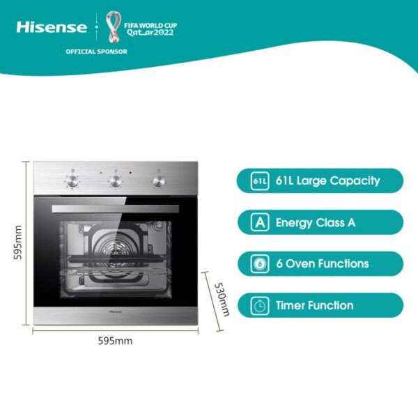 Hisense 60cm Built-in Electric Oven with Fan, Net 61L HBO60203 - Image 2