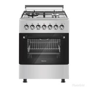 Hisense 60x60cm 4 Burners Full Gas Cooker with Gas Oven, Grill & Rotisserie, Silver (HFG60121X)