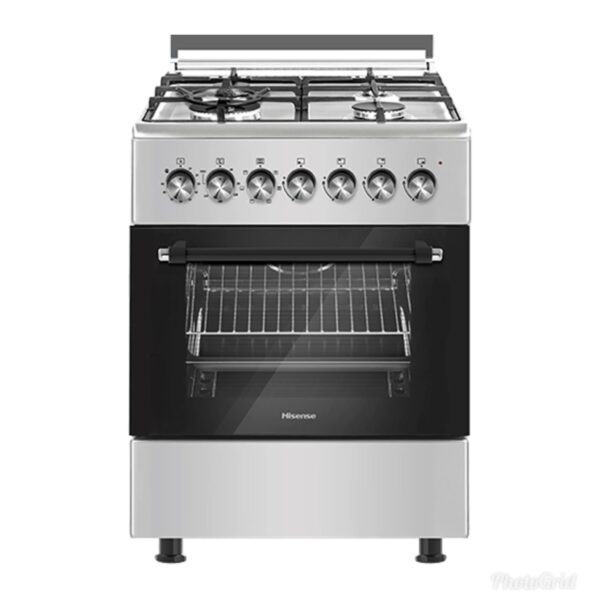 Hisense 60x60cm 4 Burners Full Gas Cooker with Gas Oven, Grill & Rotisserie, Silver (HFG60121X)