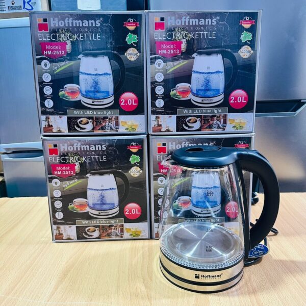 Hoffmans 2L Glass Electric Kettle With LED Blue Light- Silver , Black HM-2513 - Image 2