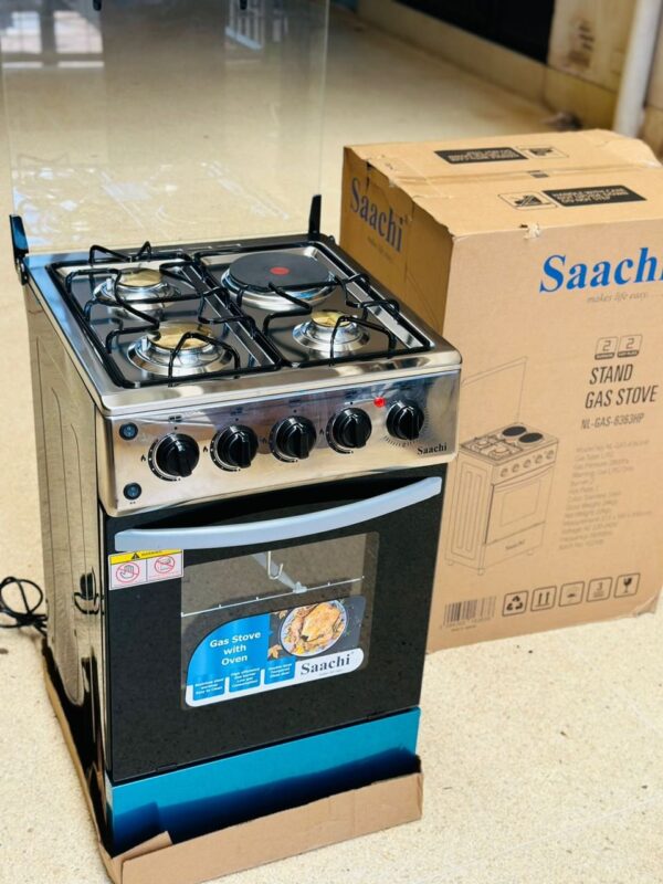 Saachi 3 Gas Burners, 1 Electric Plate Gas Cooker Oven 50x50cm 6362 - Image 2
