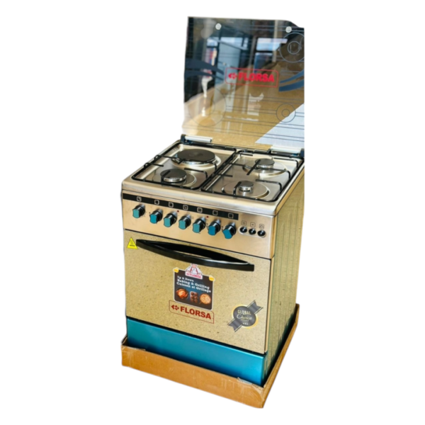 Florsa 3 Gas Burners, 1 Electric Plate Electric Gas Cooker Oven 60x60cm Stainless Steel
