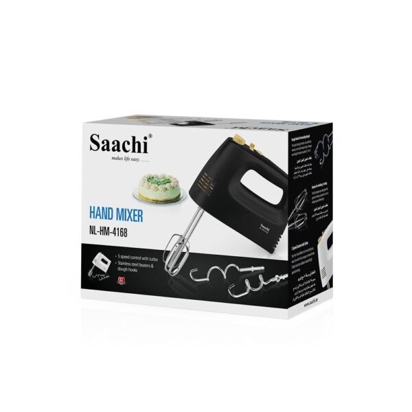 Saachi 5-Speed Hand Mixer NL-HM-4168-BK with Detachable Steel Beaters - Image 2