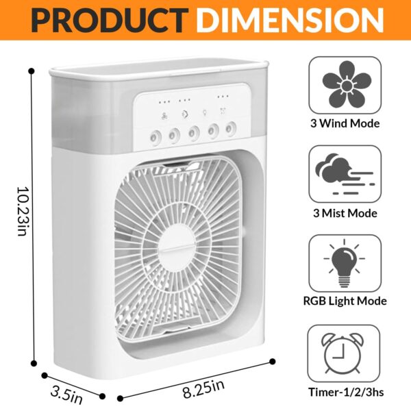 Portable Ice Air Cooler & Fan 3 in 1 with 7 Colours LED Lights - Image 4