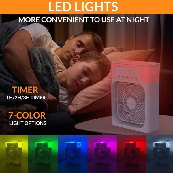 Portable Ice Air Cooler & Fan 3 in 1 with 7 Colours LED Lights - Image 5