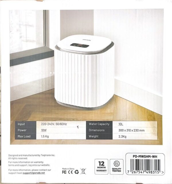 Porodo 10L LifeStyle Mini Washing Machine - White PD-MWSHM-WH - Image 5