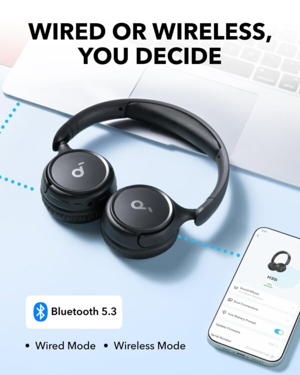 Anker Soundcore H30i Bluetooth Wireless & Wired Headphones 70 Hours Play Time ( Kids & Adults ) - Black - Image 5