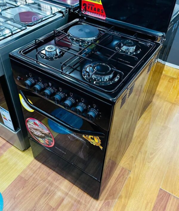 Blueflame 50x50cm 3 gas burners, 1 Electric Plate Gas Cooker with Electric Oven, Timer, Temperature C5031E – B - Black