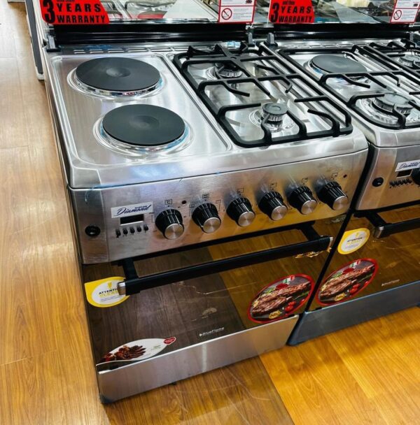 Blueflame 60by60cm 2 gas burners, 2 Electric Gas Cooker Diamond Series D6022ERF - Inox Stainless steel