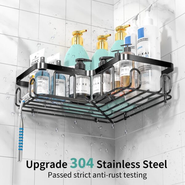 5pc Corner Shower Caddy Organizer for Bathroom Kitchen Bedroom No Drilling, Stainless Steel - Image 7