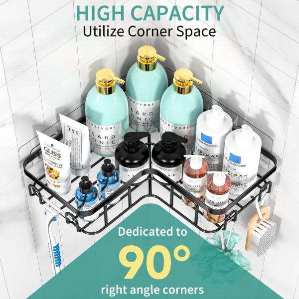 5pc Corner Shower Caddy Organizer for Bathroom Kitchen Bedroom No Drilling, Stainless Steel - Image 5