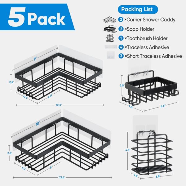 5pc Corner Shower Caddy Organizer for Bathroom Kitchen Bedroom No Drilling, Stainless Steel - Image 4