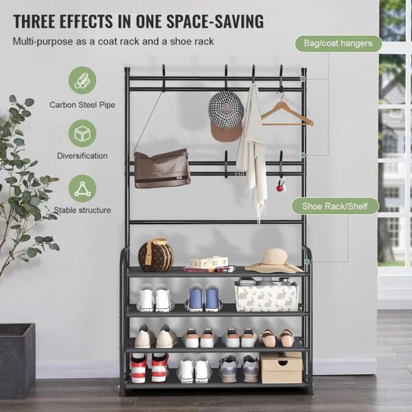 4 Layer Shoe Rack, Hat & Coat Rack - Black - Image 3
