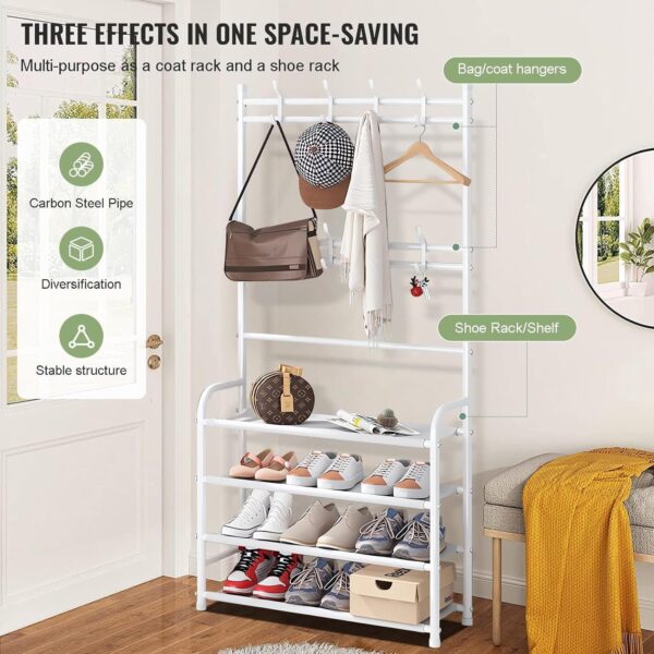 4 Layer Shoe Rack, Hat & Coat Rack - White - Image 4
