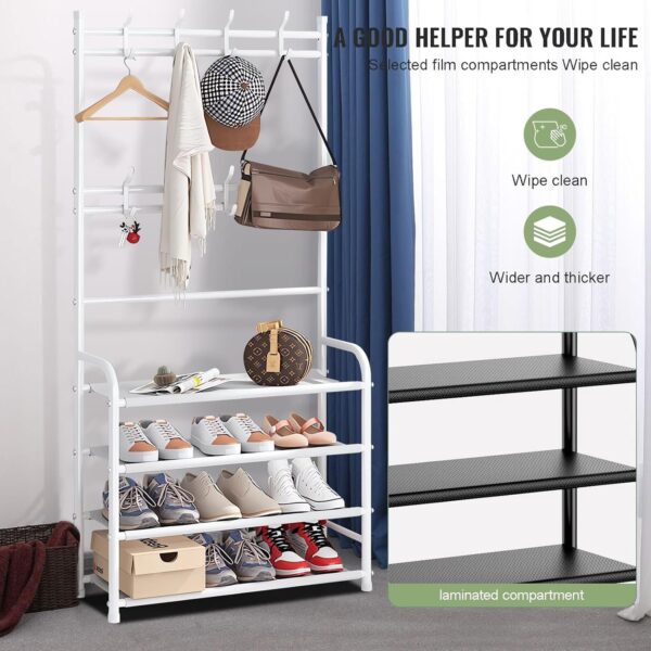 4 Layer Shoe Rack, Hat & Coat Rack - White - Image 3