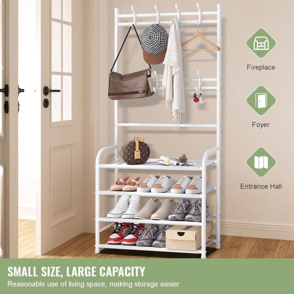 4 Layer Shoe Rack, Hat & Coat Rack - White - Image 2