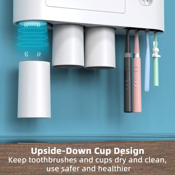 Wall Mounted Toothbrush Holder for Bathroom, Automatic Toothpaste Dispenser Kit with Magnetic Cups - Image 4