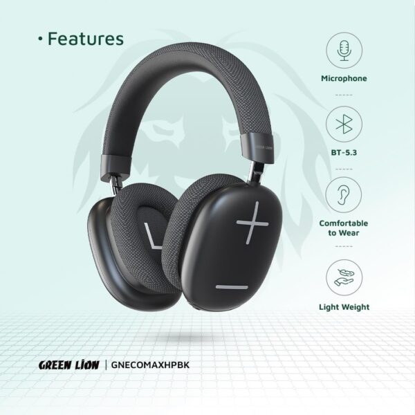 Green Lion Echo Max Bluetooth Wireless Headphones 48 Hours Play Time Black - Image 3