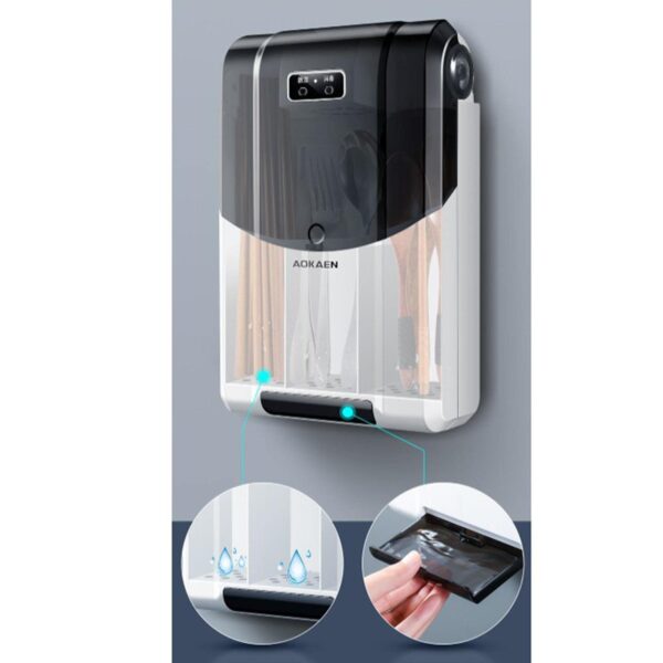 Kitchen Household dust-Proof Chopstick Holder with Cover Wall-Mounted Disinfection air Dryer Chopstick cage Rack Tableware Storage Rack (Black) - Image 3