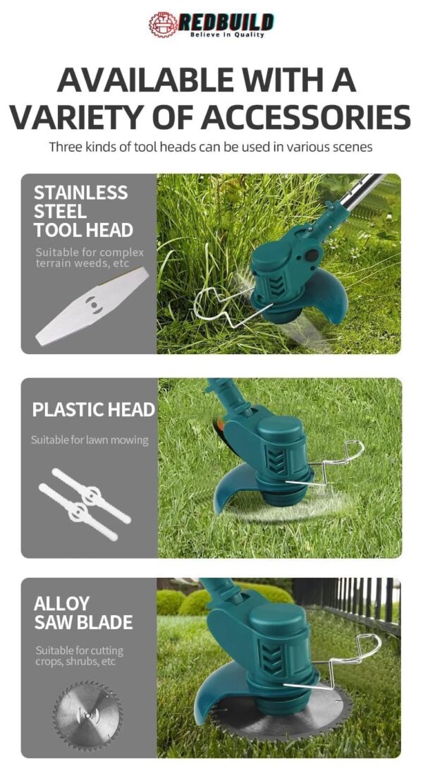 Weed Cordless Electric Grass Cutter Machine Lawn Trimmer w Two Batteries - Image 2