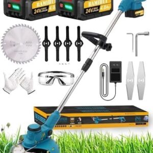 Weed Cordless Electric Grass Cutter Machine Lawn Trimmer w Two Batteries