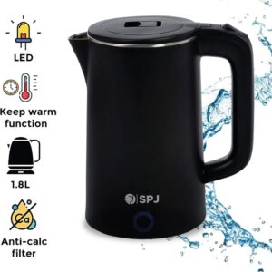 SPJ 1.8 Litre Electric Kettle 1500W Stainless Steel Black Model EKU-BL1803 | 1 Year Warranty