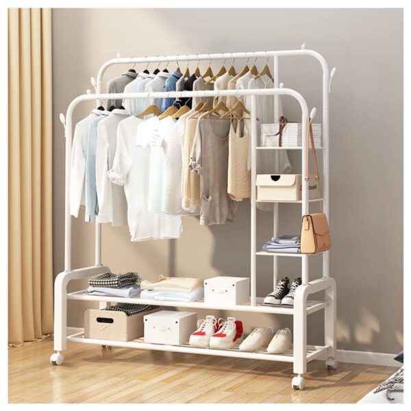 Cloth Hanger Garment Rail Withers Portable Clothes Drying Rack Commercial Coat Hanging Organiser Maximum Load of 63Kg White