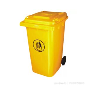 Outdoor 100L Plastic Waste Bin with 2 Wheels - Yellow