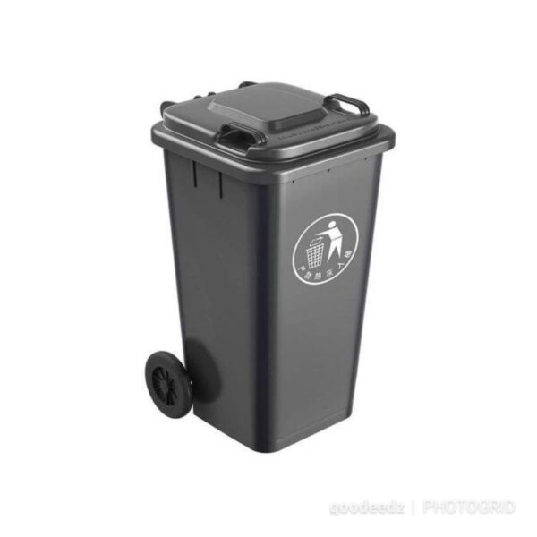 Outdoor 100L Plastic Waste Bin with 2 Wheels - Black