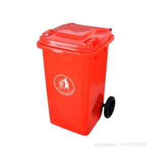 Outdoor 100L Plastic Waste Bin with 2 Wheels - Red