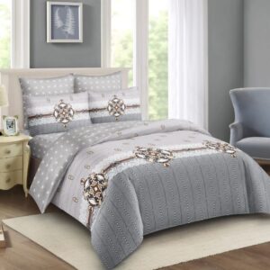 Duvet Cover Set 5by6 10pcs with 2 Pillowcases, 2 Cushions, 2 Curtains, 1 Neckroll,1 Fitted Bedsheet,  1 Flat Bedsheet, 1 Pair of Sandles, 1 Duvet with zip