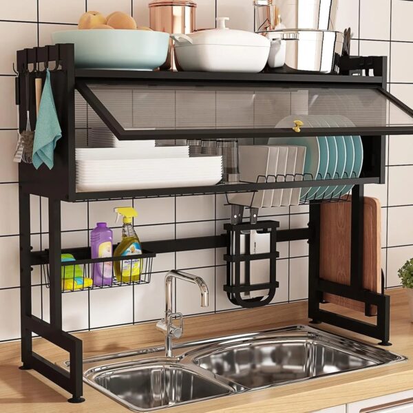 Dish Drying Metal Rack with Storage Cabinet