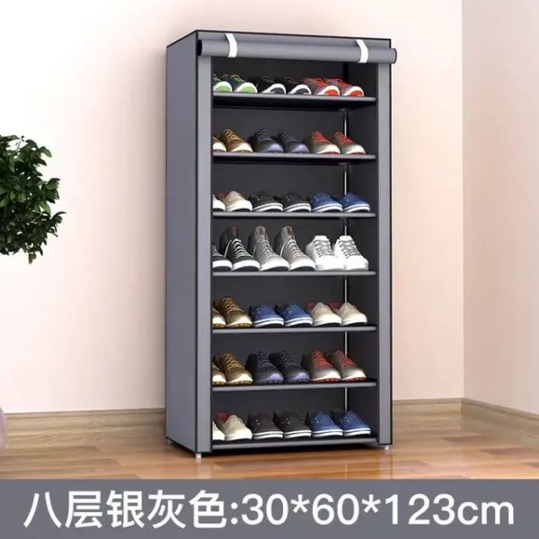 7 Layer Shoe Rack Cloth Metallic Grey