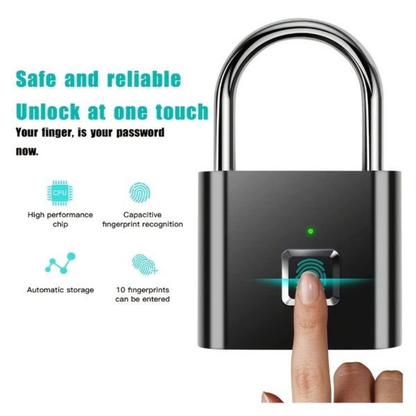 Anti theft Security Padlock with Intelligent Biometric Smart Waterproof Fingerprint Keyless - Image 9