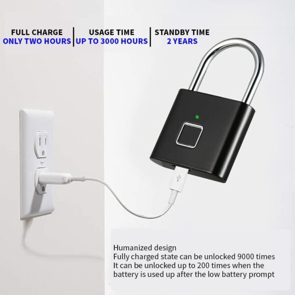Anti theft Security Padlock with Intelligent Biometric Smart Waterproof Fingerprint Keyless - Image 6