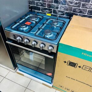 Hisense 60x60cm 4 Burners Full Gas Cooker with Gas Oven, Grill & Rotisserie, Silver (HFG60121X)