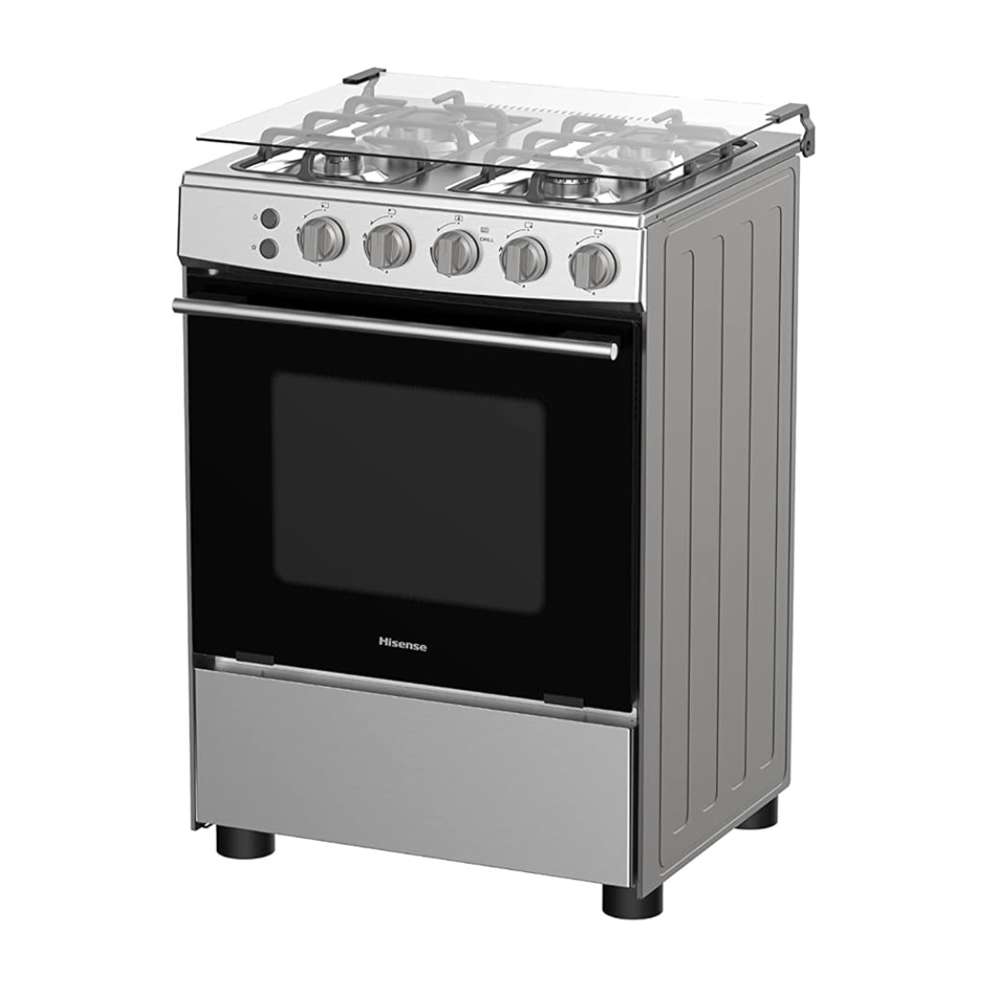 Hisense 60x60cm 4 Burners Full Gas Cooker with Gas Oven, Grill and Rotisserie, Silver (HFG60121X)
