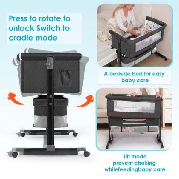 Baby Bassinet 3 in 1 Bed Side Baby Crib - Image 6