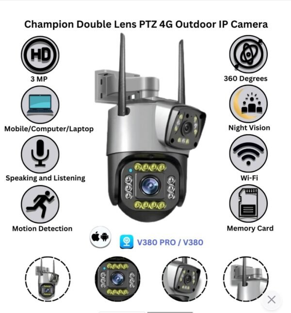 Double Lens PTZ 4G Outdoor IP Camera Two Way Audio uses SIM Card - Image 2