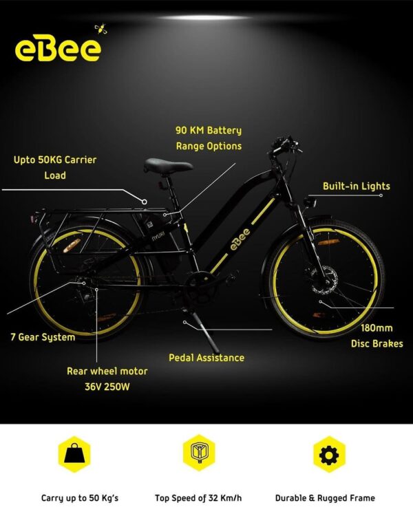 eBee Electric Bike with Charger, Rear Light, Helmet Nyuki - Image 2