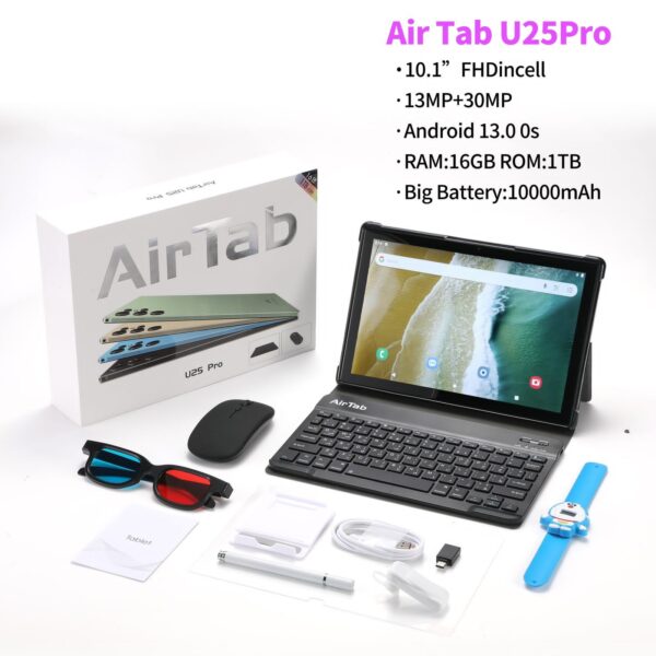 AirTab U25 Pro PC Android Tablet Android 13 OS, 10.1 FHD Incell, 16GB RAM, 1TB ROM, 13MP And 30MP Camera, 10000mAh Battery Copy