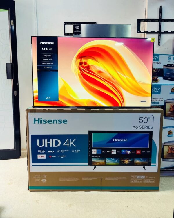 Hisense 50-inch 4K UHD Smart TV A6 Series, 50A6; Built-in Wi-Fi, HDR, Dolby Atmos, VIDAA, Bluetooth