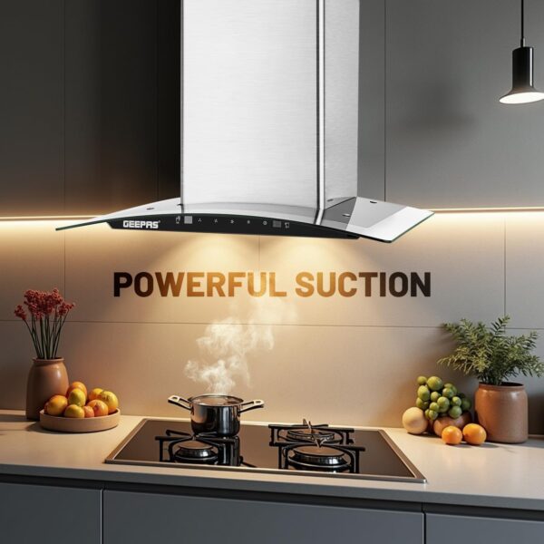 Geepas 60cm GHD601 Curved Glass chimney Hood – 750m3/h Suction Kitchen Extractor with LED Lighting - Image 2