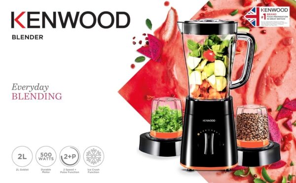 Kenwood Blender 500W Smoothie Blender/Smoothie Maker 1.5L with Grinder Mill, Chopper Mill, Ice Crush Function BLP15.360BK Black - Image 3