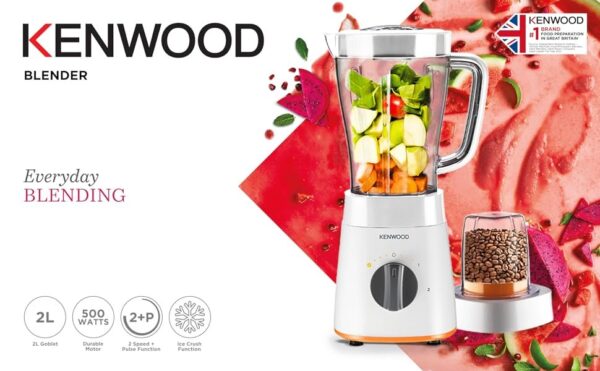 Kenwood Blender Smoothie Maker 500W 1.5L With Grinder Mill, Chopper Mill, Ice Crush Function Blp15.360Wh White - Image 3