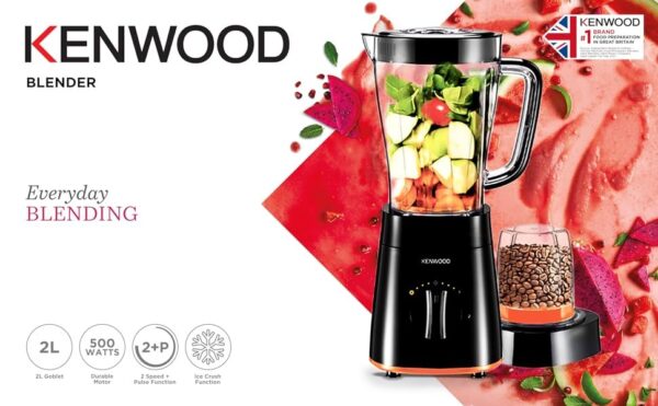 Kenwood Blender 500W Smoothie Blender/Smoothie Maker 1.5L With Multi Mill (Grinder/Chopper), Ice Crush Function Blp15.150Bk Black - Image 2