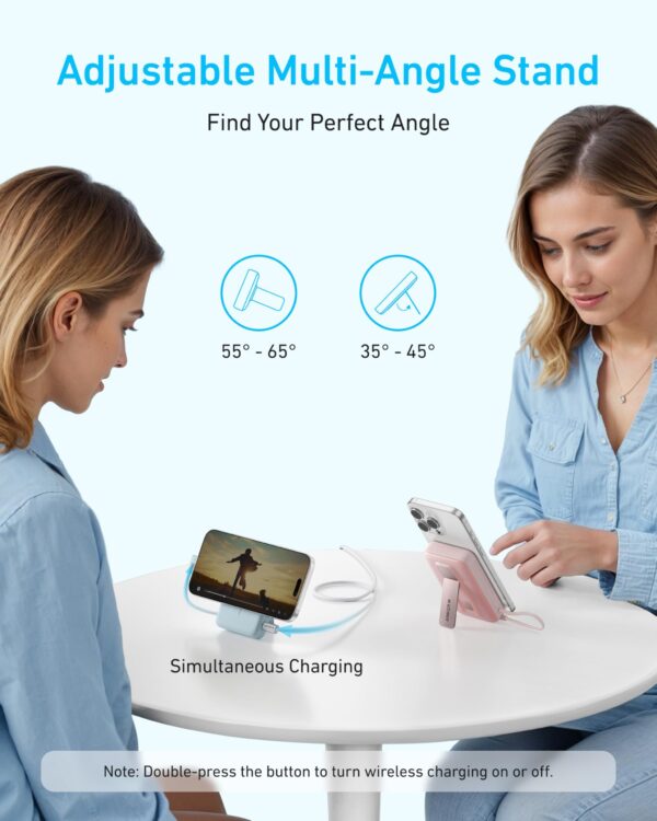 Anker Zolo Power Bank 10K, Magnetic, Built-in USB C Cable Wireless Charging with Flexible Stand - Image 4