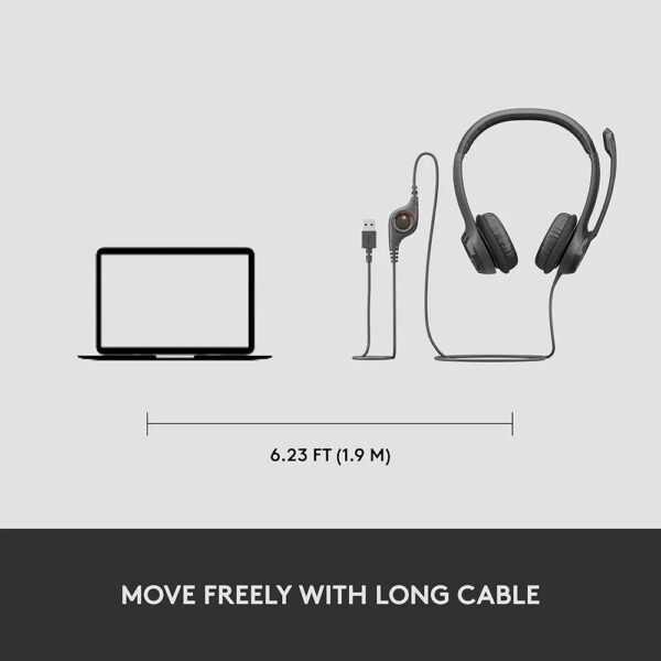 Logitech H390 Wired Headset, Stereo Headphones with Noise Cancelling Microphone, USB, In Line Controls, PC/Mac/Laptop - Image 6
