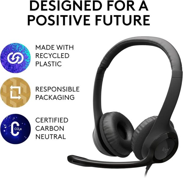 Logitech H390 Wired Headset, Stereo Headphones with Noise Cancelling Microphone, USB, In Line Controls, PC/Mac/Laptop - Image 2