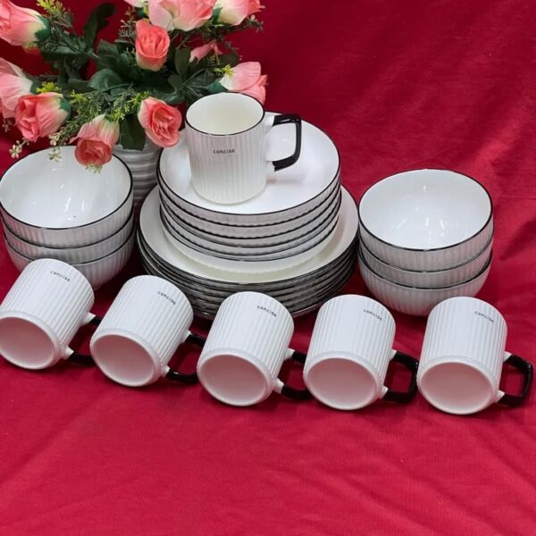 24pcs Concise Ceramic Dinner Set with Black Rim  - ( 6 dinner plates, 6 side plates, 6 bowls and 6 cups) - Image 2